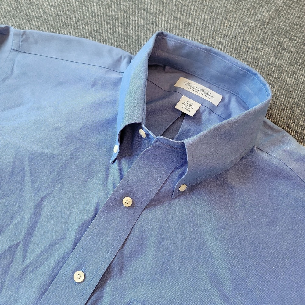 Brooks Brothers Men 17 35 Blue Non Iron Button Down Dress Shirt Regent Fit OCBD